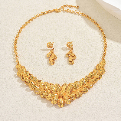Middle Eastern Bride Brass Flower Necklace & Stud Earrings Sets for Women SX1464-1