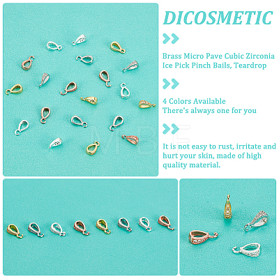 20Pcs 4 Colors Brass Micro Pave Cubic Zirconia Ice Pick Pinch Bails ZIRC-DC0001-05-1