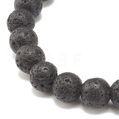 Natural Lava Rock Round Beaded Stretch Bracelet with Clear Cubic Zirconia Crown BJEW-JB07797-04-1