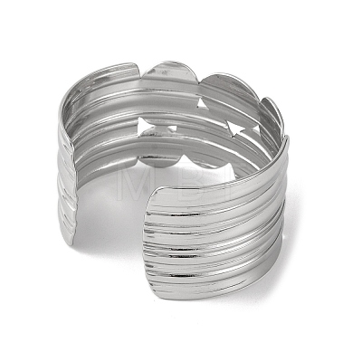 Grooved Wide 304 Stainless Steel Cuff Bangles for Women BJEW-B104-22P-1