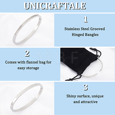 Unicraftale 3Pcs Egg Shaped 201 Stainless Steel Grooved Hinged Bangles STAS-UN0048-67-1