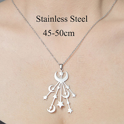 201 Stainless Steel Moon & Star Pendant Necklace NJEW-OY001-62-1