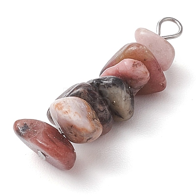 Gradient Color Natural Rose Quartz & Natural Rhodonite & Natural Pink Opal Chip Beaded Pendants PALLOY-JF02791-04-1