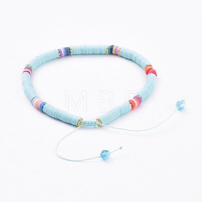 Adjustable Handmade Polymer Clay Braided Bead Bracelets BJEW-JB04640-M-1