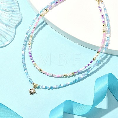 2Pcs 2 Style Glass Seed Beaded Necklaces Set NJEW-JN04356-1