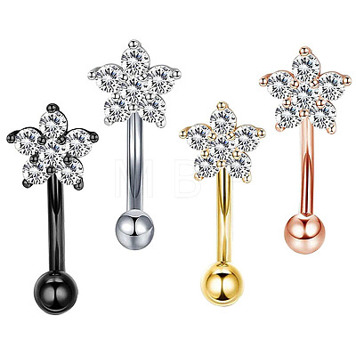 304 Stainless Steel Micro Pave Clear Cubic Zirconia Flower Curved Barbell Cartilage Earrings WG168AC-01-1