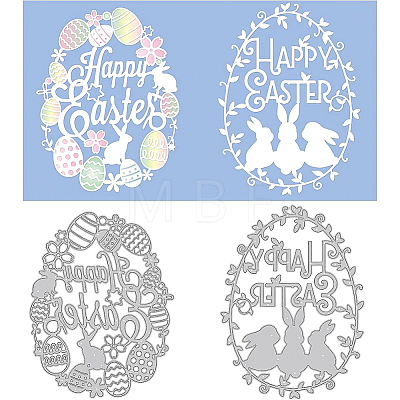 2Pcs 2 Styles Happy Easter Carbon Steel Cutting Dies Stencils DIY-WH0309-719-1