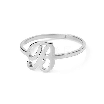 Adjustable 201 Stainless Steel Letter Open Cuff Rings for Women FS-WG61269-28-1