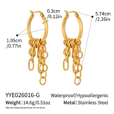 304 Stainless Steel Chain Tassel Hoop Earrings for Women HJ6544-1-1