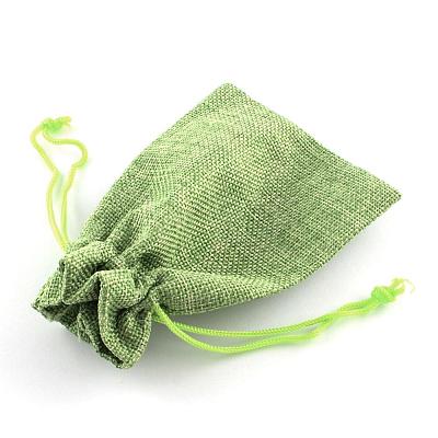 Polyester Imitation Burlap Packing Pouches Drawstring Bags ABAG-R005-14x10-02-1