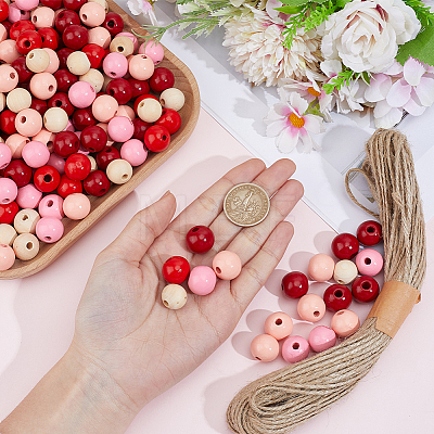 250Pcs 5  Colors Spray Painted Round Natural Schima Wood Beads WOOD-PA0001-73A-1