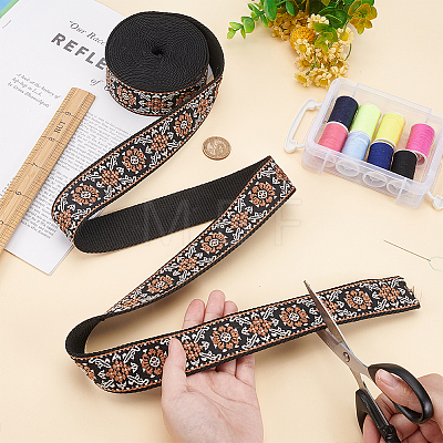 5 Yards Ethnic Style Polyester Jacquard Flower Ribbon OCOR-WH0090-042-1