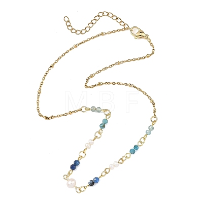 304 Stainless Steel with Natural Mixed Gemstone Pendant Necklaces NJEW-JN06653-02-1