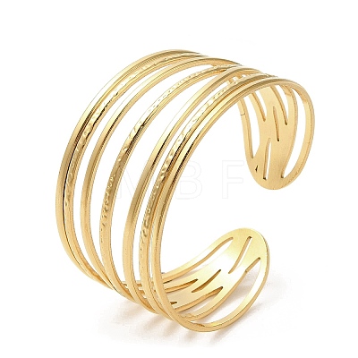 Ion Plating(IP) 304 Stainless Steel Multi Line Cuff Bangles for Women BJEW-L682-009G-1