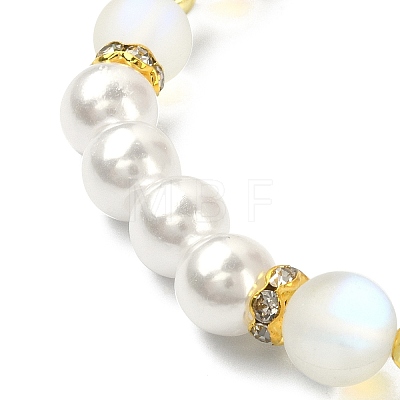 Synthetic Moonstone & Plastic Pearl & Hematite Beaded Stretch Bracelet BJEW-JB09503-1