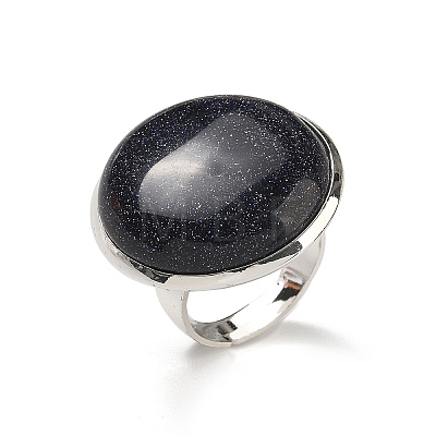 Synthetic Blue Goldstone Round Adjustable Rings RJEW-K371-09S-18-1