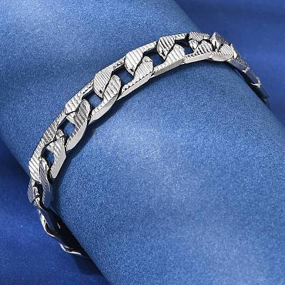 201 Stainless Steel Cuban Link Chains Bracelets for Women Men STAS-T077-19A-02P-1