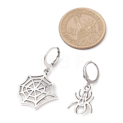 Halloween Spider Web & Spider Tibetan Style Alloy Dangle Earrings EJEW-JE05852-1-1