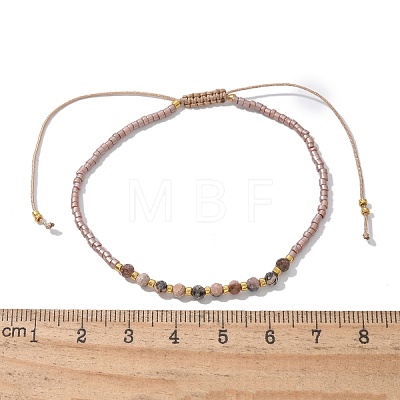 2mm Faceted Natural Rhodonite Beaded Braided Adjustable Bracelets for Women PF2854-3-1