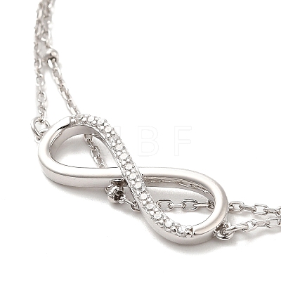 Rhodium Plated 925 Sterling Silver Double Layered Cable Chain Anklet AJEW-F162-007P-1