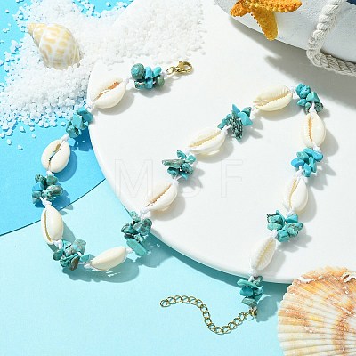 Natural Shell & Synthetic Turquoise Chip Beaded Necklace for Girl Women NJEW-TA00115-1