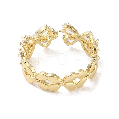 Brass Micro Pave Cubic Zirconia Open Cuff Rings RJEW-K263-15G-1