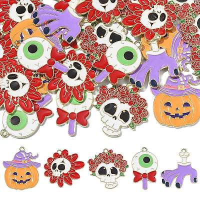 30Pcs 5 Styles Halloween Theme Alloy Enamel Pendants ENAM-CJ0005-10-1