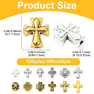 120Pcs 12 Styles Tibetan Style Zinc Alloy Beads FIND-YW0011-84-1