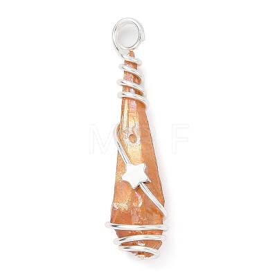 Electroplated Raw Rough Natural Quartz Crystal Copper Wire Wrapped Pendants PALLOY-JF02413-02-1