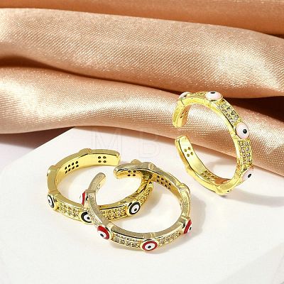 Brass Micro Pave Clear Cubic Zirconia Enamel Cuff Rings for Women RJEW-L113-022G-1