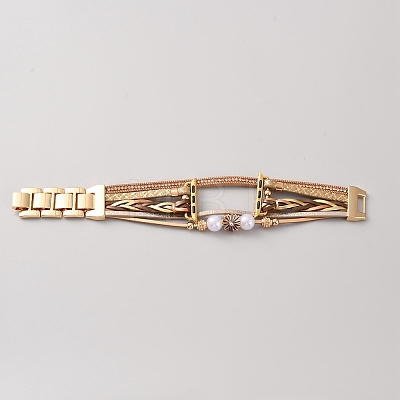 PU Leather & Alloy Rhinestone Watch Band with ABS Imitation Plastic Pearl & Flower Charm FIND-SZC0007-26A-1