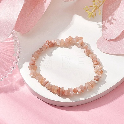 Natural Sunstone Chip Beads Stretch Bracelets for Women BJEW-JB10688-02-1