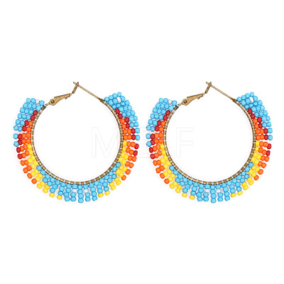 Handmade Glass Seed Beads Hoop Earrings HZ1102-1