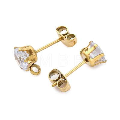 Ion Plating(IP) 304 Stainless Steel Cubic Zirconia Stud Earring Findings STAS-P373-04B-G-1