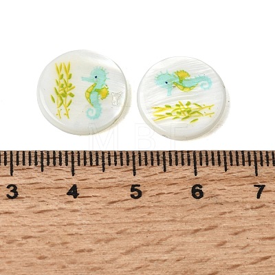 Ocean Printed Natural Freshwater Shell Flat Round Beads SHEL-A006-13G-1