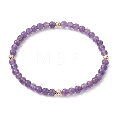 5Pcs 5 Style Natural Amethyst & Brass Beaded Stretch Bracelets Set for Women BJEW-JB09663-01-1