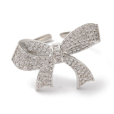 Bowknot Brass Micro Pave Clear Cubic Zirconia Open Cuff Rings for Women LS-RJEW-C098-17P-1