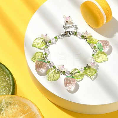 Glass & Resin & Acrylic Flower Charm Bracelet BJEW-JB09435-1
