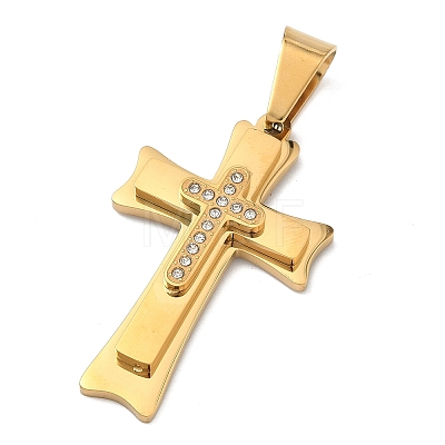 304 Stainless Steel & Rhinestone Pendants STAS-H256-03G-1