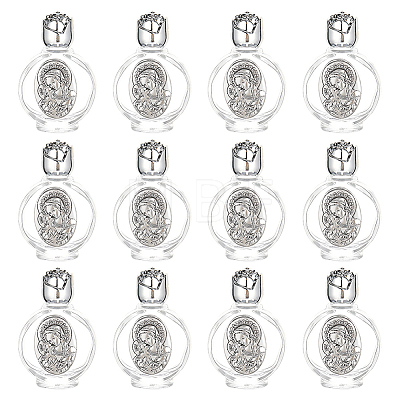Virgin Mary Decorated Glass Empty Holy Water Bottles for Religious AJEW-WH0410-374A-1