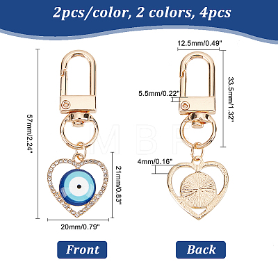 4Pcs 2 Colors Heart with Evil Eye Alloy Resin Pendant Decorations KEYC-AR0001-20-1