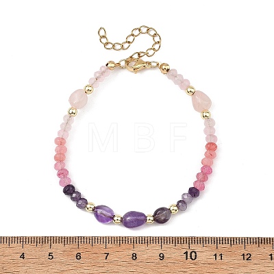 Dyed Natural Malaysia Jade & Chevron Amethyst & Rose Quartz Nuggets & Rondelle Beaded Bracelets for Women BJEW-JB14090-03-1