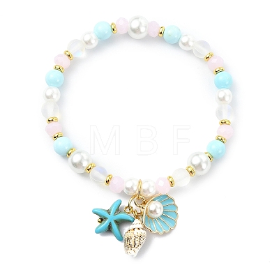 Alloy & Sea Shell & Natural Howlite Charm Bracelets BJEW-JB14018-1