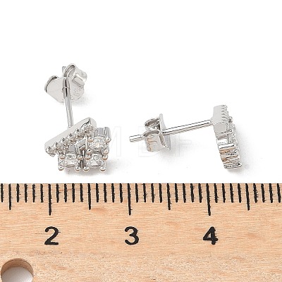 925 Sterling Silver Clear Cubic Zirconia Stud Earrings EJEW-Q032-01C-P-1