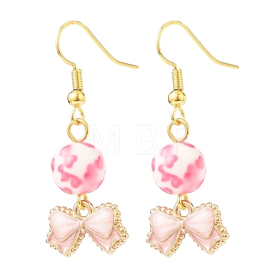 3 Pairs 3 Style Pink Alloy Enamel Charms & Resin Beads Dangle Earrings EJEW-JE05030-04-1