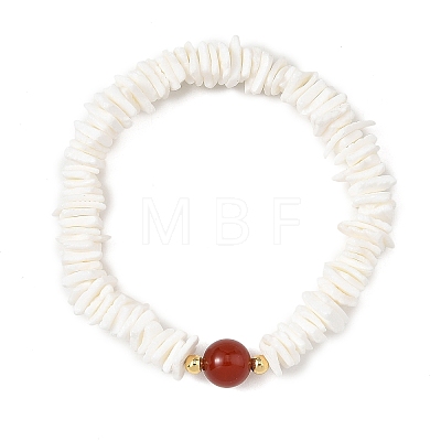 Natural Sea Shell Square Heishi Beads and Round Gemstone Beaded Stretch Bracelets BJEW-JB14476-1