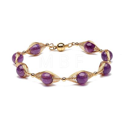 Natural Amethyst Beaded Bracelets for Men Women BJEW-TA00012-03-1