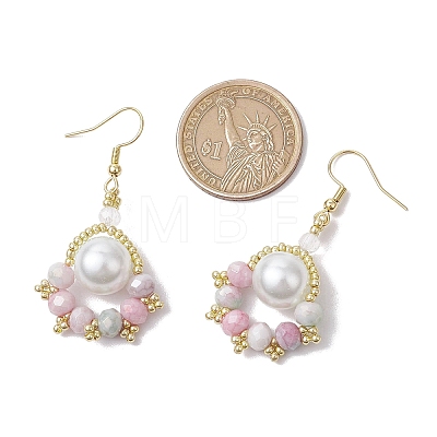 Paw Print Imitation Pearl & Glass Seed Beads Dangle Earrings EJEW-MZ00386-03-1