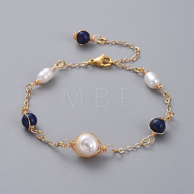 Natural Lapis Lazuli(Dyed) Link Bracelets BJEW-JB04998-02-1