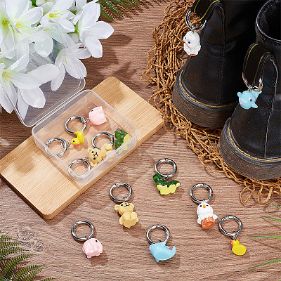 12Pcs 6 Style Animal Resin Pendant Shoe Charms HJEW-DR00001-1